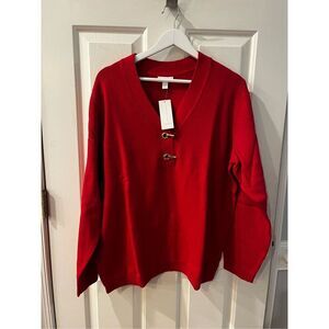 Charter Club Red Gold Hook Henley Sweater sz 3X NWT